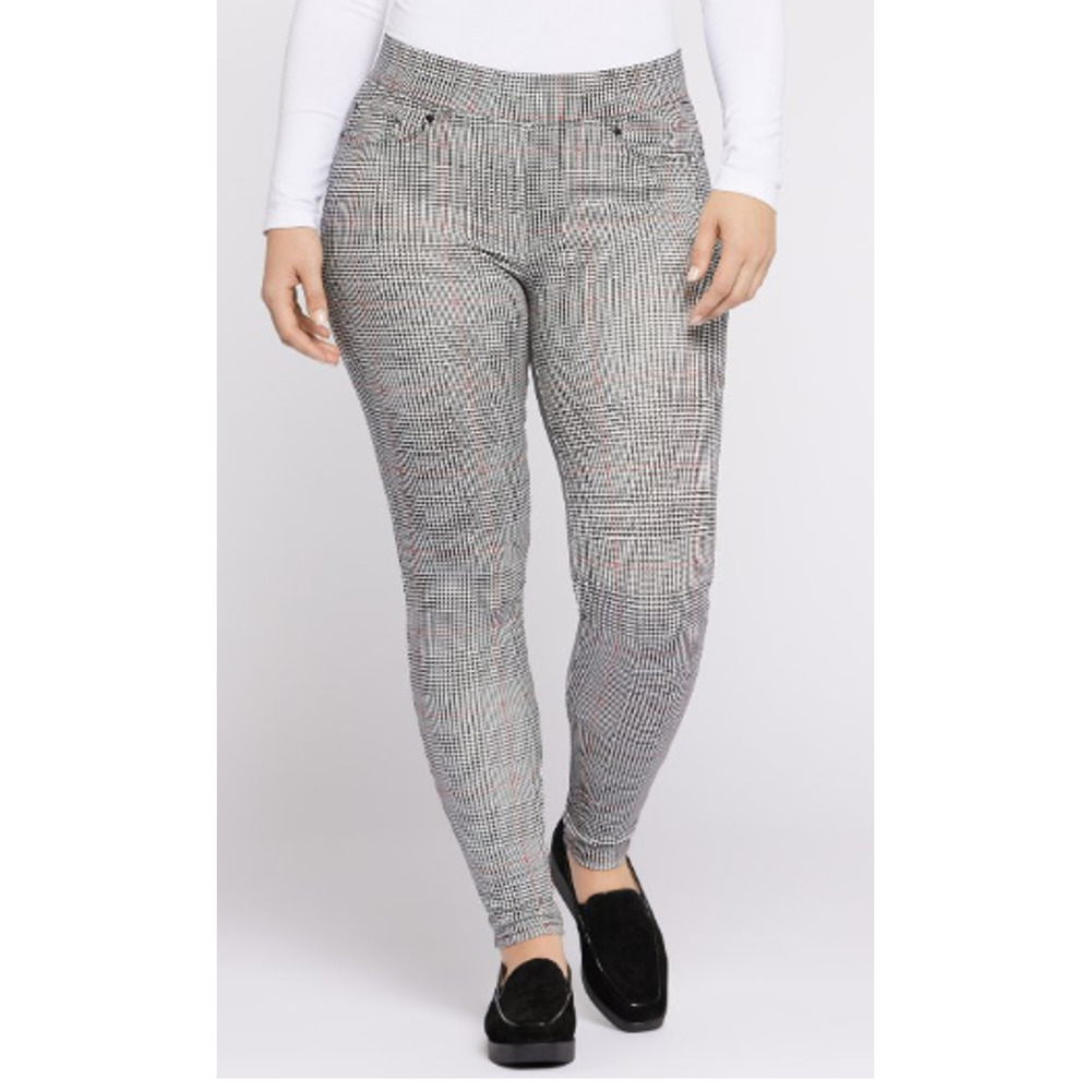 SEVEN7 PULL ON PONTE PANT BLACK & BROWN GLEN PLAID SIZE XXL